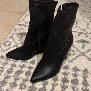 Open Edit Black Pointed Toe Wedge Ankle Boots size 6